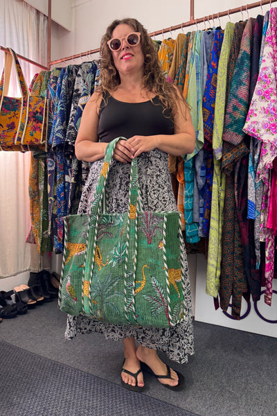 Velvet Tote ~ Green Jungle