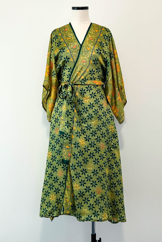 Long Upcycled Kimono Robe ~ Labyrinth