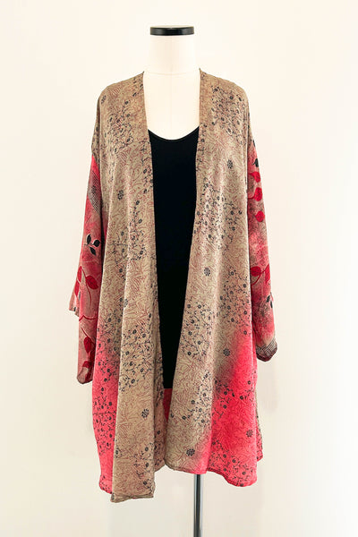 Short Upcycled Kimono Robe ~ Gerbera Goddess