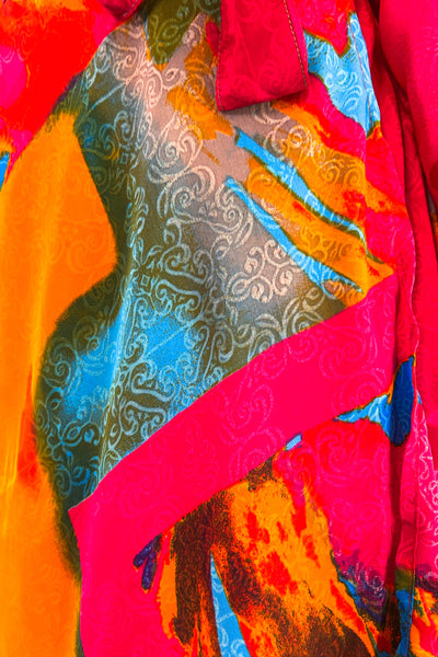Short Upcycled Kimono Robe ~ Magenta Mosaic