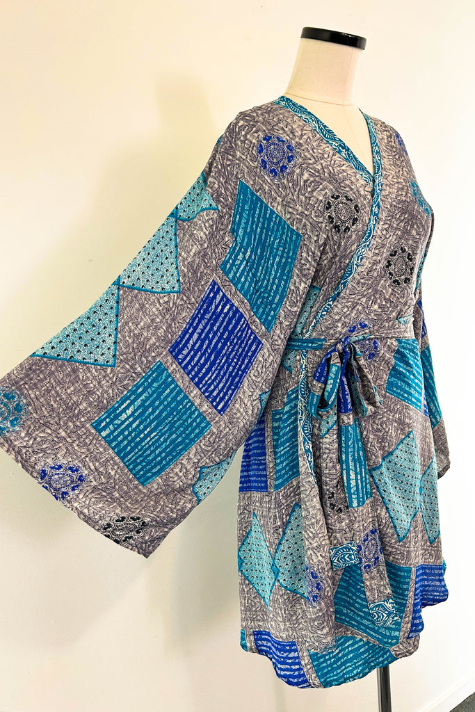 Short Upcycled Kimono Robe ~ Sapphira Cristal