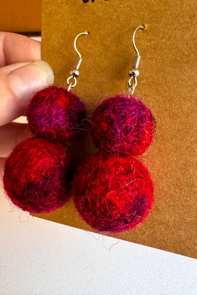 Wool Earrings in Crimson Heather