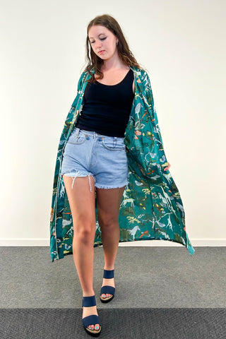 Cotton Robe ~ Teal Giraffe
