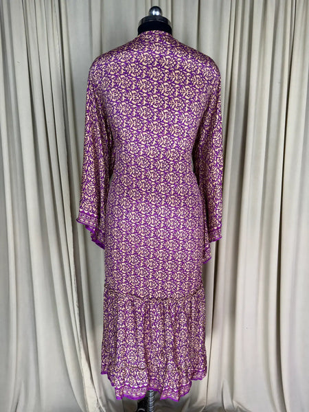 Recycle Silk Kimono Flowy Gown House Robe Boho Beach Coverup
