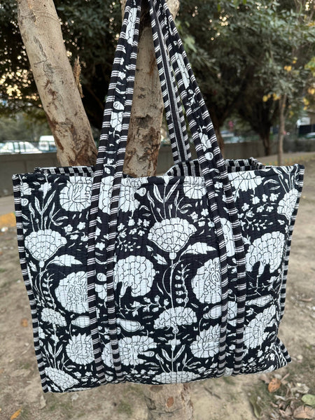 Quilted Cotton Extra Large Tote Bag, Reversible