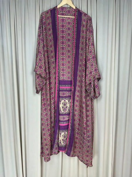 Boho Kimono House Robe Recycle Silk Beach Coverup - One Size