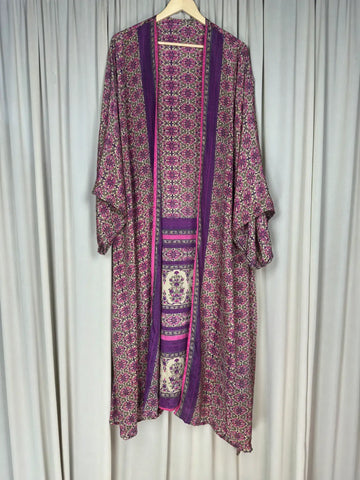 Boho Kimono House Robe Recycle Silk Beach Coverup - One Size
