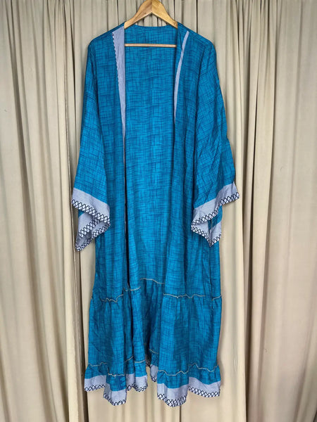 Recycle Silk Kimono Flowy Gown House Robe Boho Beach Coverup