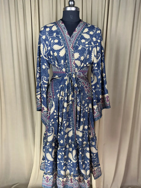Recycle Silk Kimono Flowy Gown House Robe Boho Beach Coverup