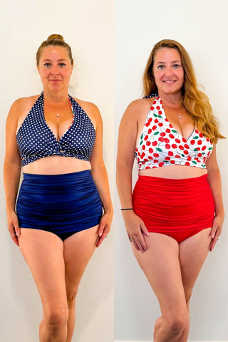 Gina Top in White Cherry & Navy Dot