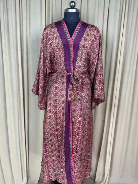 Boho Kimono House Robe Recycle Silk Beach Coverup - One Size