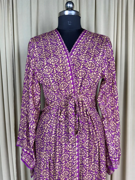 Recycle Silk Kimono Flowy Gown House Robe Boho Beach Coverup