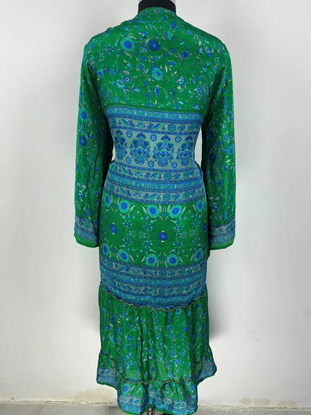 Recycle Silk Kimono Flowy Gown House Robe Boho Beach Coverup