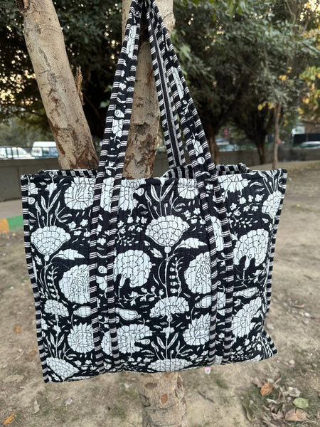 Quilted Cotton Extra Large Tote Bag, Reversible