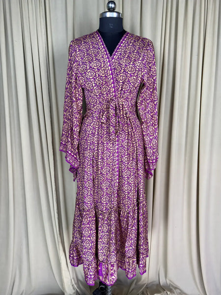 Recycle Silk Kimono Flowy Gown House Robe Boho Beach Coverup