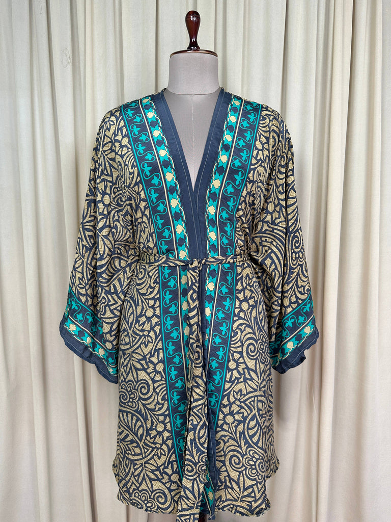Recycle Silk Short Kimono Boho Loungewear Beach Coverup