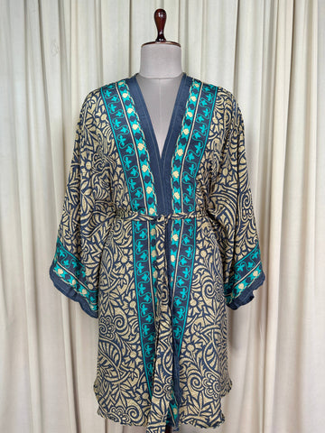 Recycle Silk Short Kimono Boho Loungewear Beach Coverup