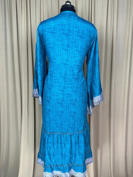Recycle Silk Kimono Flowy Gown House Robe Boho Beach Coverup