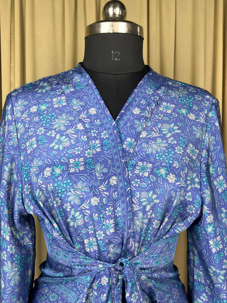 Recycle Silk Kimono Flowy Gown House Robe Boho Beach Coverup