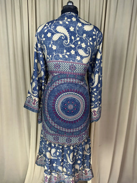 Recycle Silk Kimono Flowy Gown House Robe Boho Beach Coverup