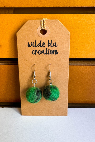 Wool Earrings in Conifer