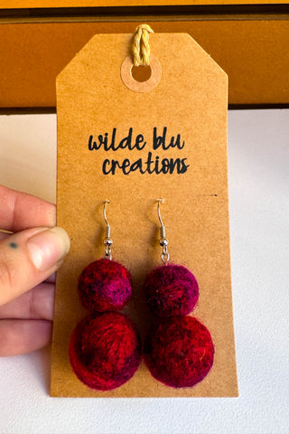 Wool Earrings in Crimson Heather