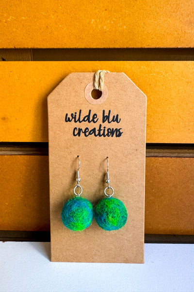 Wool Earrings in Estuary