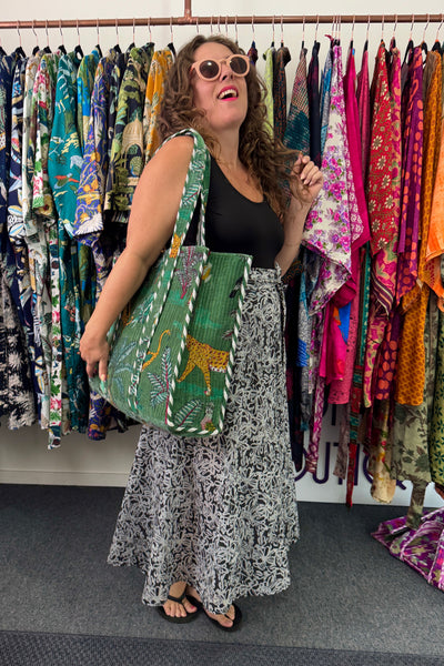 Velvet Tote ~ Green Jungle