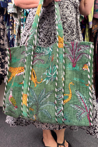 Velvet Tote ~ Green Jungle