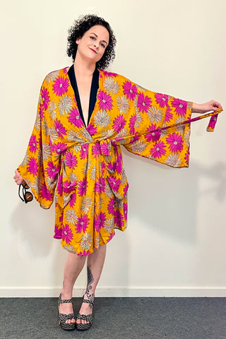 Short Kimono Robe Upcycled ~ Kamadeva