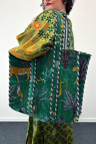 Velvet Tote ~ Green Jungle