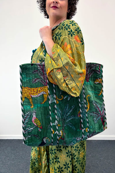 Velvet Tote ~ Green Jungle