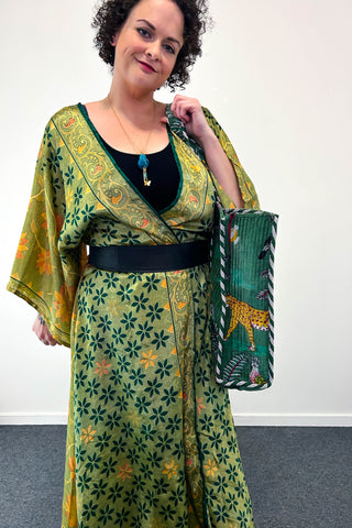 Long Upcycled Kimono Robe ~ Labyrinth
