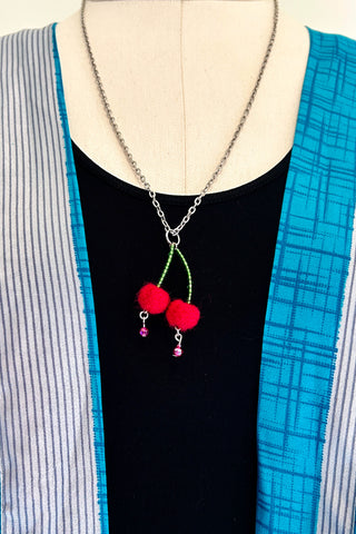 Wool Necklace in Cheery Cherry
