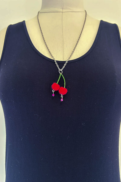 Wool Necklace in Cheery Cherry
