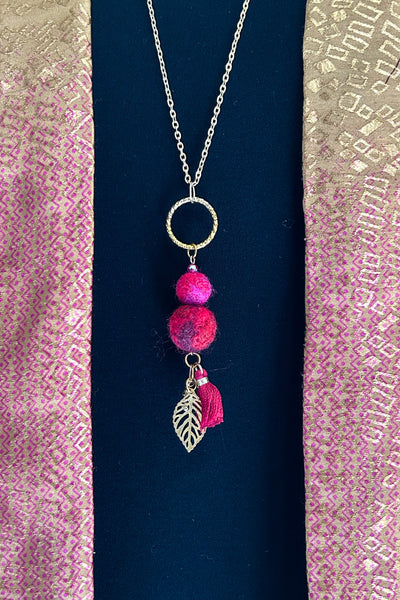 Wool Necklace in Wildly Rosey