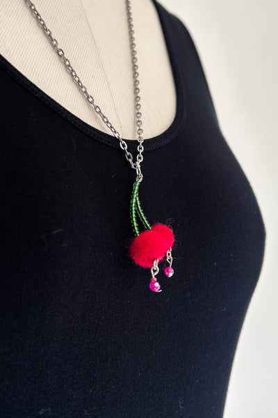 Wool Necklace in Cheery Cherry