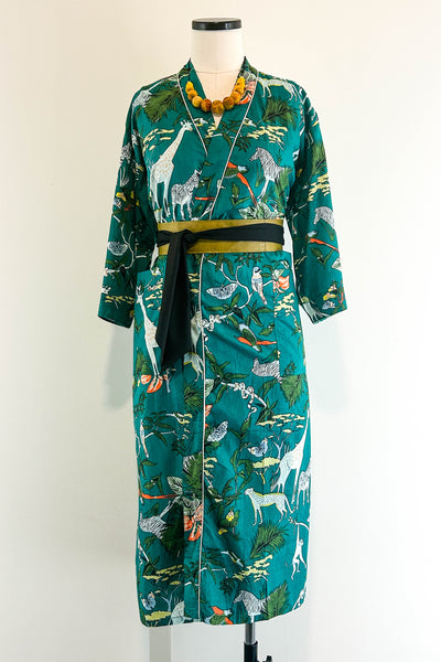 Cotton Robe ~ Teal Giraffe