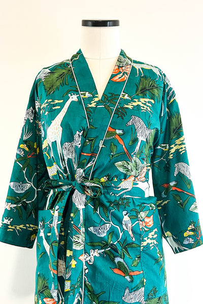 Cotton Robe ~ Teal Giraffe