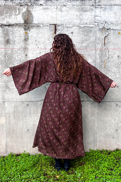 Kimono Robe Upcycled ~ Bordeaux