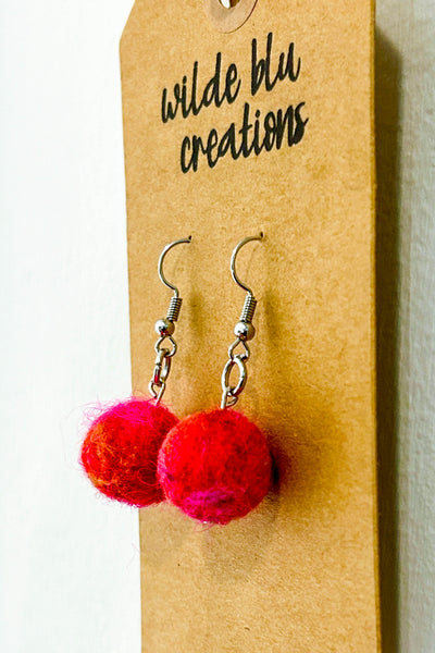 Wool Earrings in Bubble Yum