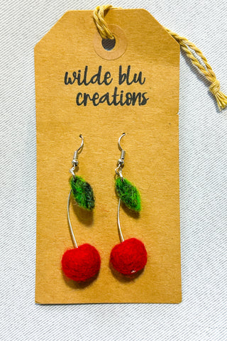 Wool Earrings in Cherry