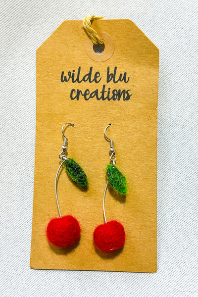 Wool Earrings in Cherry