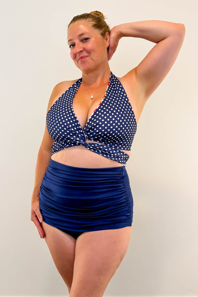 Gina Top in White Cherry & Navy Dot