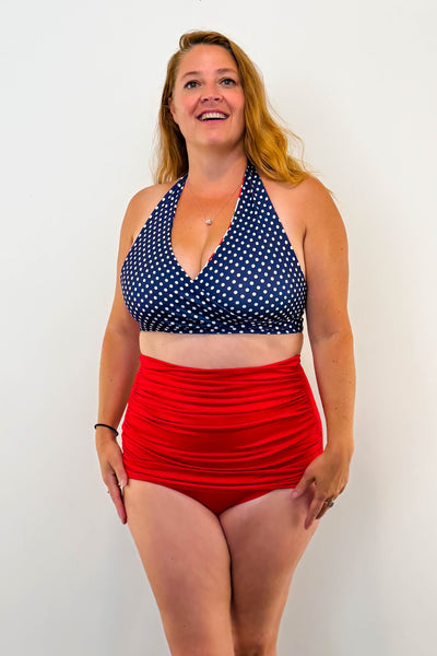 Gina Top in White Cherry & Navy Dot