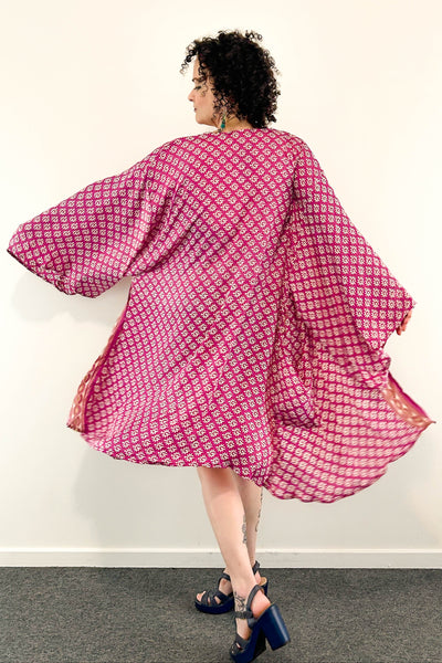 Short Upcycled Kimono Robe ~ Plum Prism