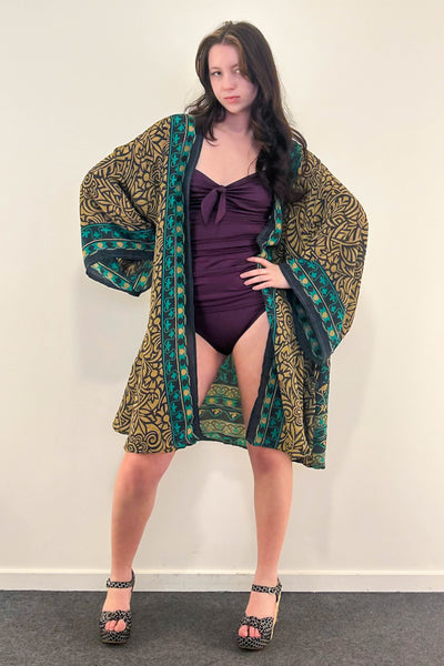 Short Upcycled Kimono Robe ~ Opaline Empire