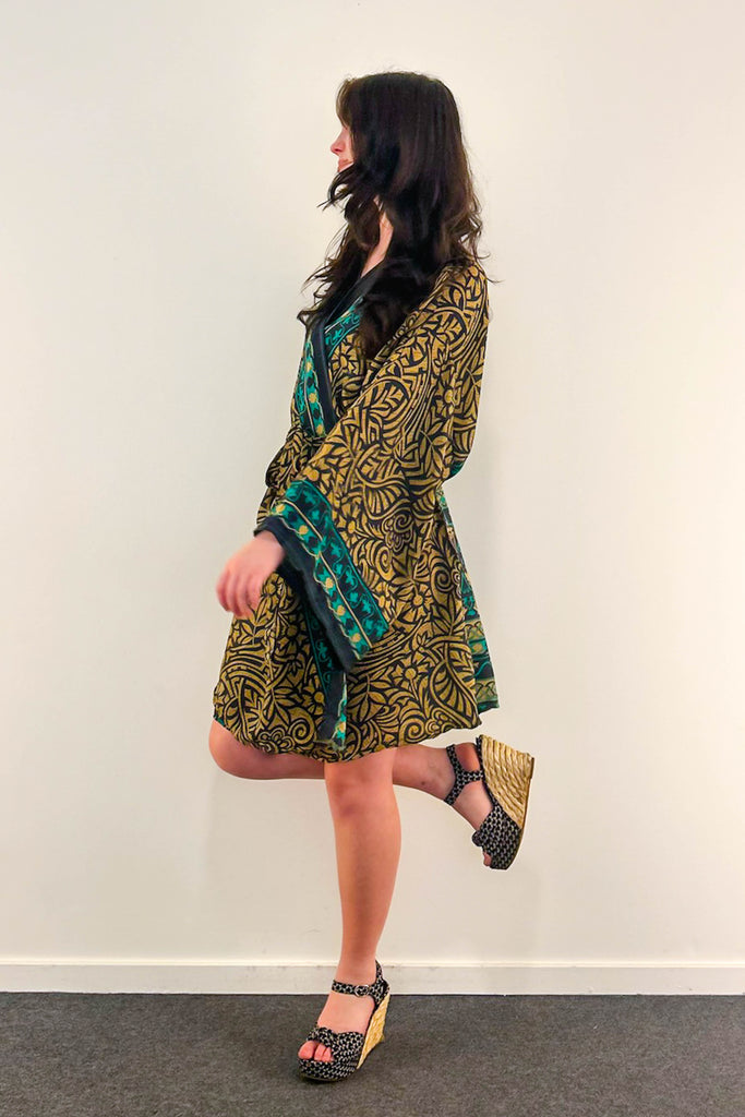 Short Upcycled Kimono Robe ~ Opaline Empire