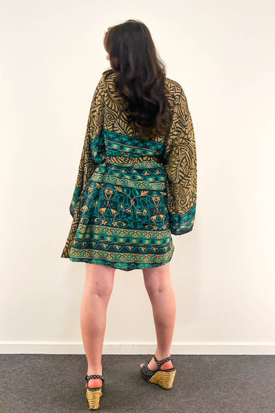 Short Upcycled Kimono Robe ~ Opaline Empire