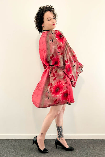 Short Upcycled Kimono Robe ~ Gerbera Goddess